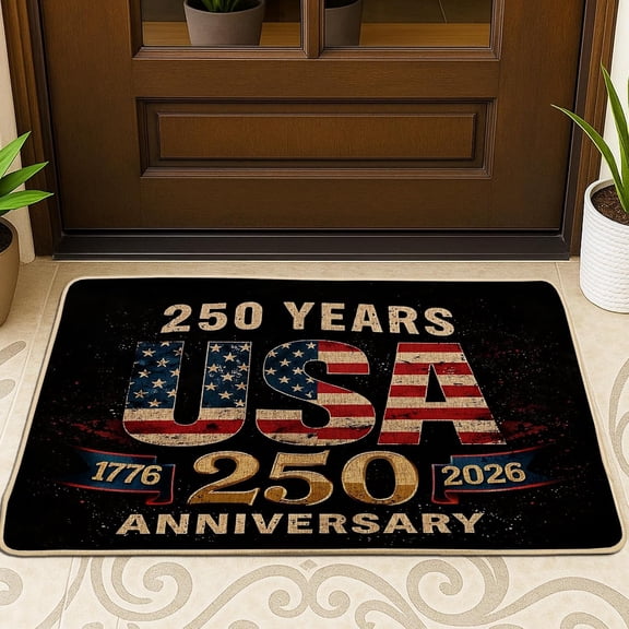 USA Door Mat, Patriotic Vintage 250th Anniversary Years Anniversary Red Non-Slip Dirt Trapper Welcome Entry Mat Entryway Decor for Front Porch Bathroom Office 31.5x19.69 Inch