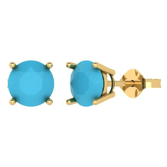 3 ct Push-Back Stud Earrings for Women | 7.5mm Round Cut Simulated Turquoise | 18K Yellow Gold