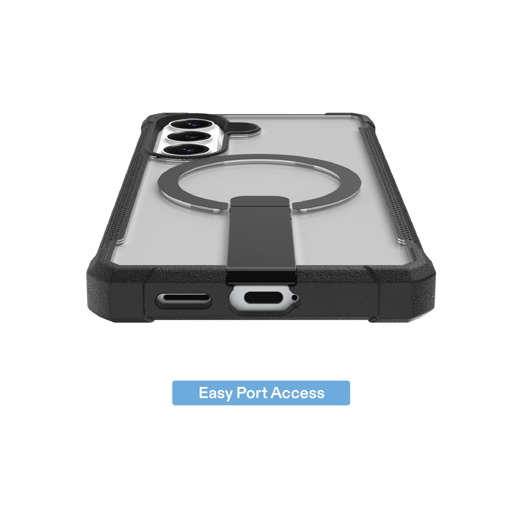 onn Magnetic Compatible Dual-Layer Phone Case with Kickstand for Samsung Galaxy S26+ - Black/Clear