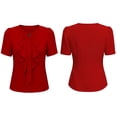 thumbnail image 5 of Kaemgyyd Shirts for Women Dressy Ruffle Front Round Neck Top Button up Short Sleeve Business Casual Summer Blouse, 5 of 6