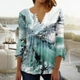 thumbnail image 2 of Blusa de verano para mujer con estampado de pliegues sexy y mangas 3/4 con cuello en V y botones OAVQHLG3B Store  lin121212, 2 of 5