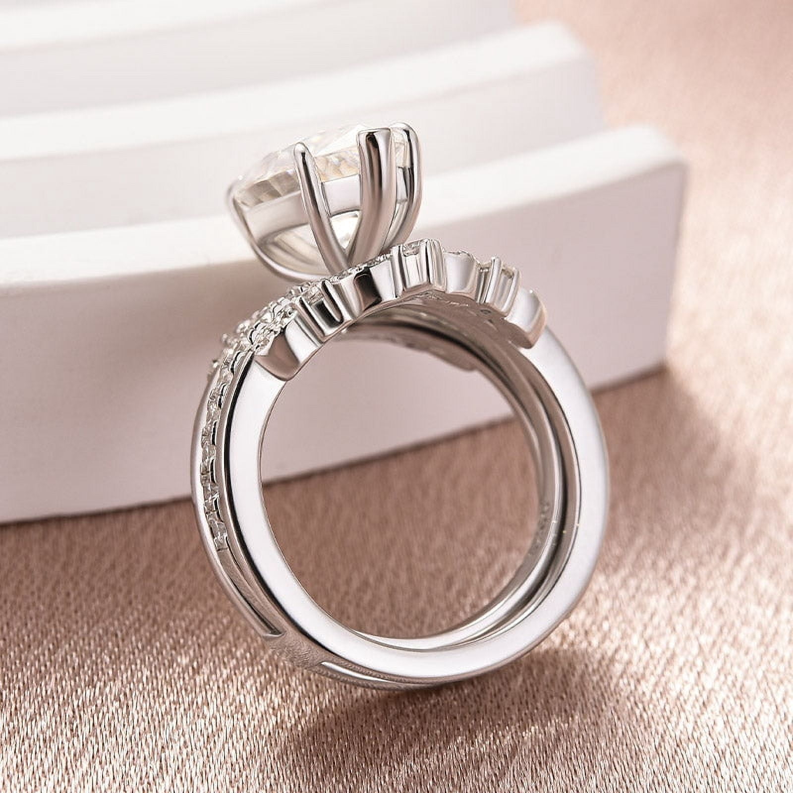 Veda Jewel 1.9 Ct Marquise Cut Diamond Bridal Engagement Wedding Set for Women – 14K White Gold Plated Ring with Enhancer Anniversary Band – Unique Solitaire Jewelry for Special Memories