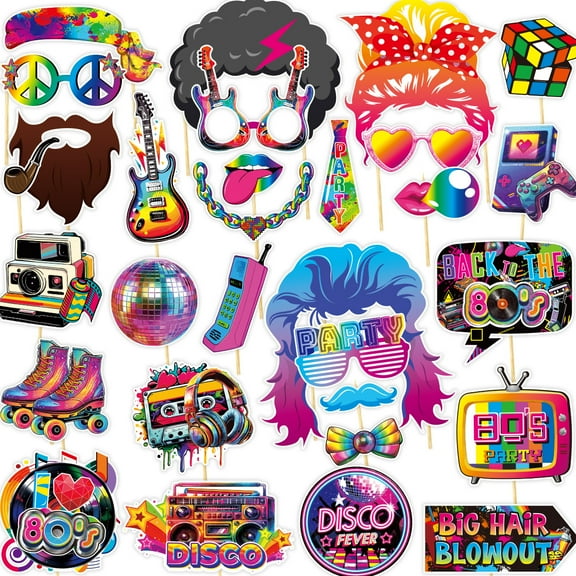 30 Pcs 80s Photo Booth Props, 80s Party Decorations 80s Props, 80s Birthday Party Decorations Disco Party Photo Booth Props, 1980s Party Decorations 80's Photo Booth Props for Party