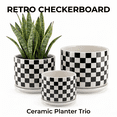 thumbnail image 5 of BUYMAX 4+5+6 inch Set of 3 Ceramic Planters, Black & White Checkerboard Flower Pots with Drainage Hole, 5 of 9