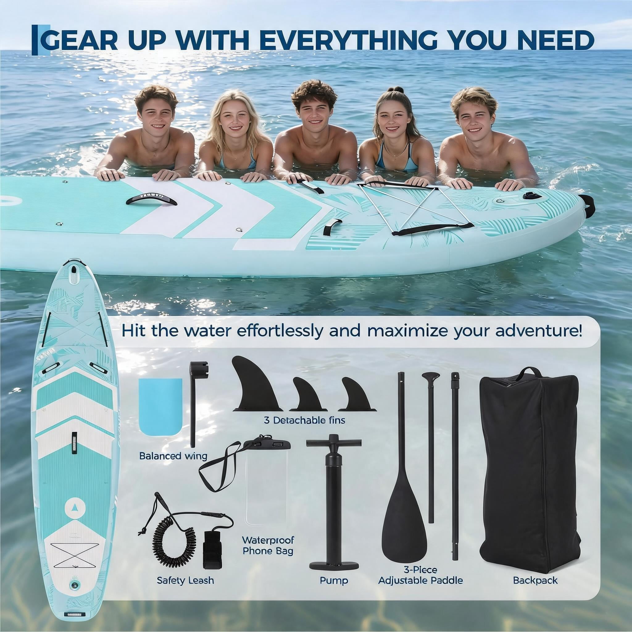 10'7" x 32" x 6" Inflatable Stand Up Paddle Board with Wide Stable Design for All Skill Levels, 450LB High Weight Capacity for Beginners, Large Paddle with Camera Mount