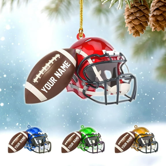 Custom Football Helmet Ornament , Personalized Name on Ball , Christmas Tree Decor for Players, Fans, Coaches , Holiday Sports Gift Idea
