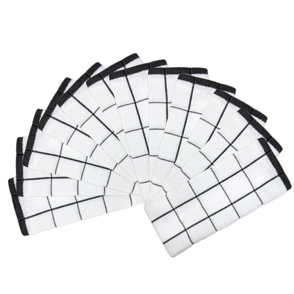 Arkwright Kitchen Towels (12 Pack), 15 x 25 in., 100% Cotton, Black & White Windowpane Pattern