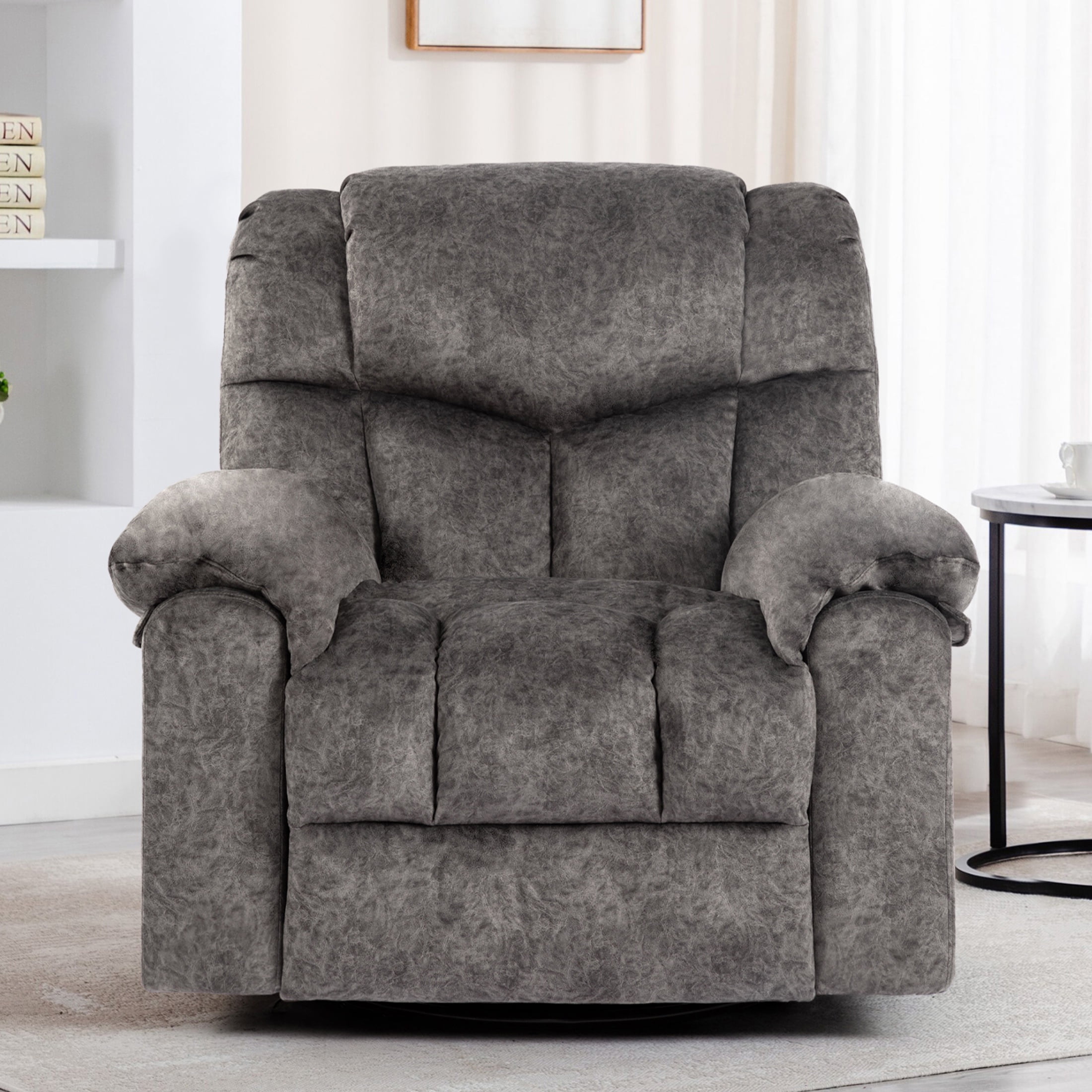 Swivel Rocker Recliner, Legahome 360° Glider Rocking Nursery Recliners, Manual Recliner Chair with Massage and Heat, Home Theater Recliner with Cup Holder, 24.4in Wide Seat, Gray