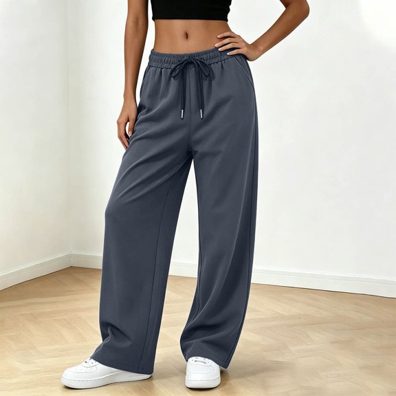 PInxai Womens Pants Drawstring Elastic Waisted Casual Athletic Trousers Loose Fitting Running Pants with Pockets,Gray,XL