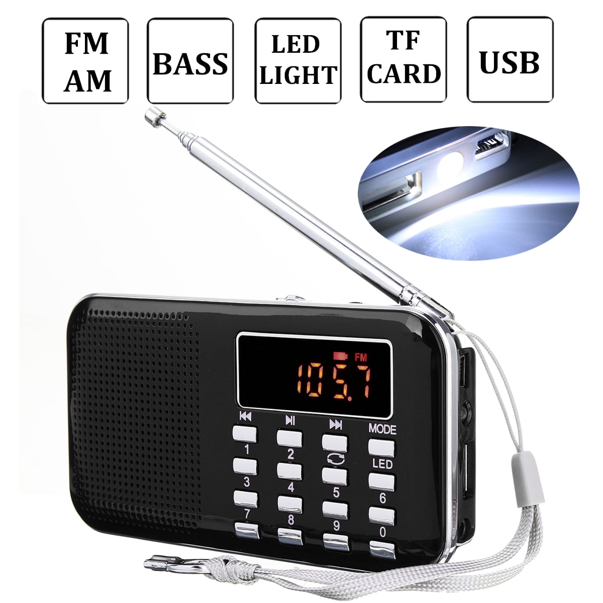 Mini AM FM Radio with Speaker Rechargeable Portable Walkman Pocket MP3