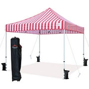 UNIQUECANOPY 10'x10' Ez Pop Up Canopy Tent Commercial Instant Shelter with Heavy Duty Roller Bag, 4 Canopy Sand Bags, 10x10 FT Red White Strip
