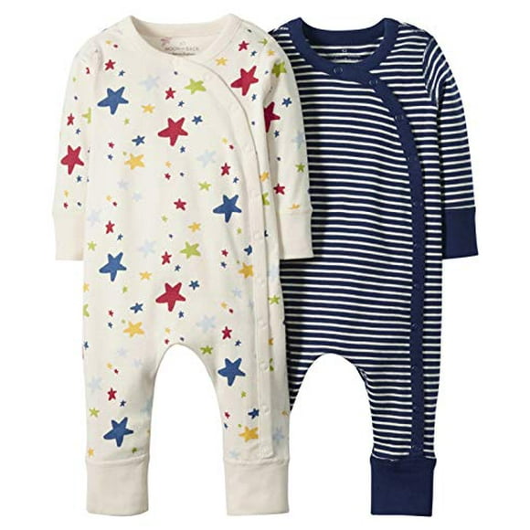 Moon and Back by Hanna Andersson Baby Boy's Organic 2 Pack Long Sleeve Romper Pants, Ecru Multi Star, NB