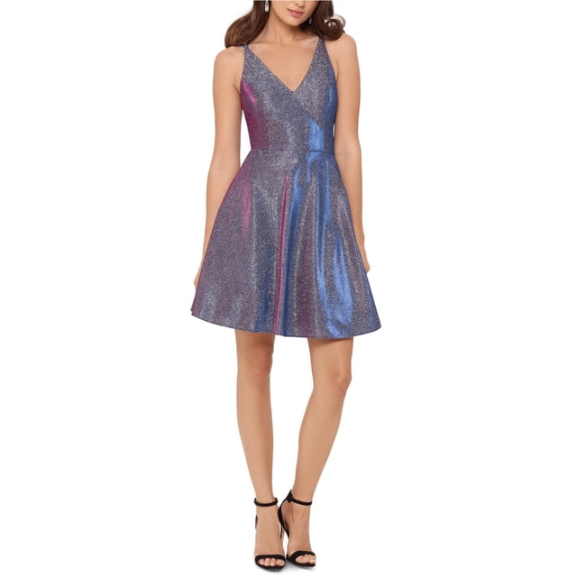 XSCAPE Vestido ajustado y acampanado con purpurina para mujer, Metálico, 0