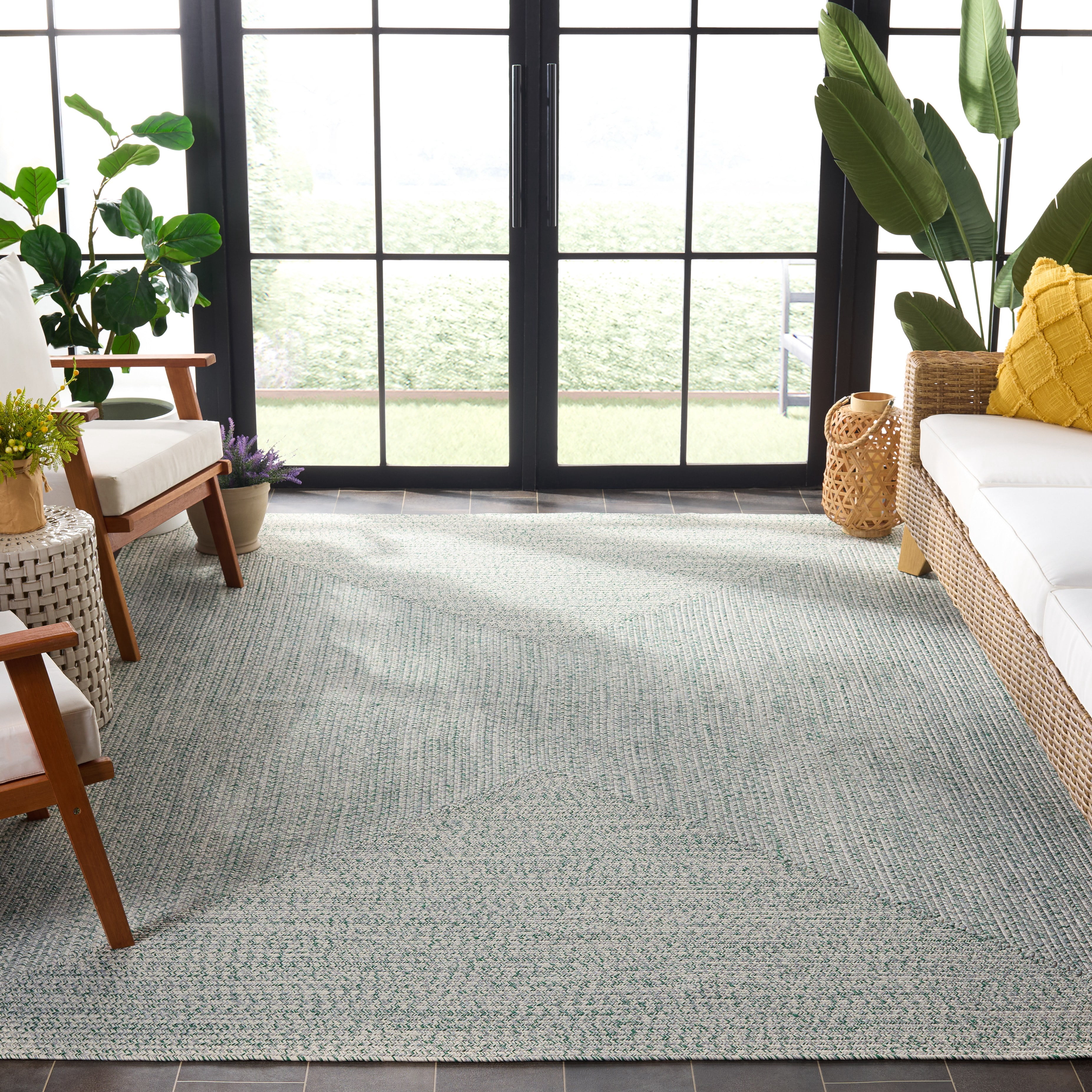 Safavieh Braided Gino Distressed Machine Washable Reversible Area Rug, Ivory/Green, 5' x 5' Square
