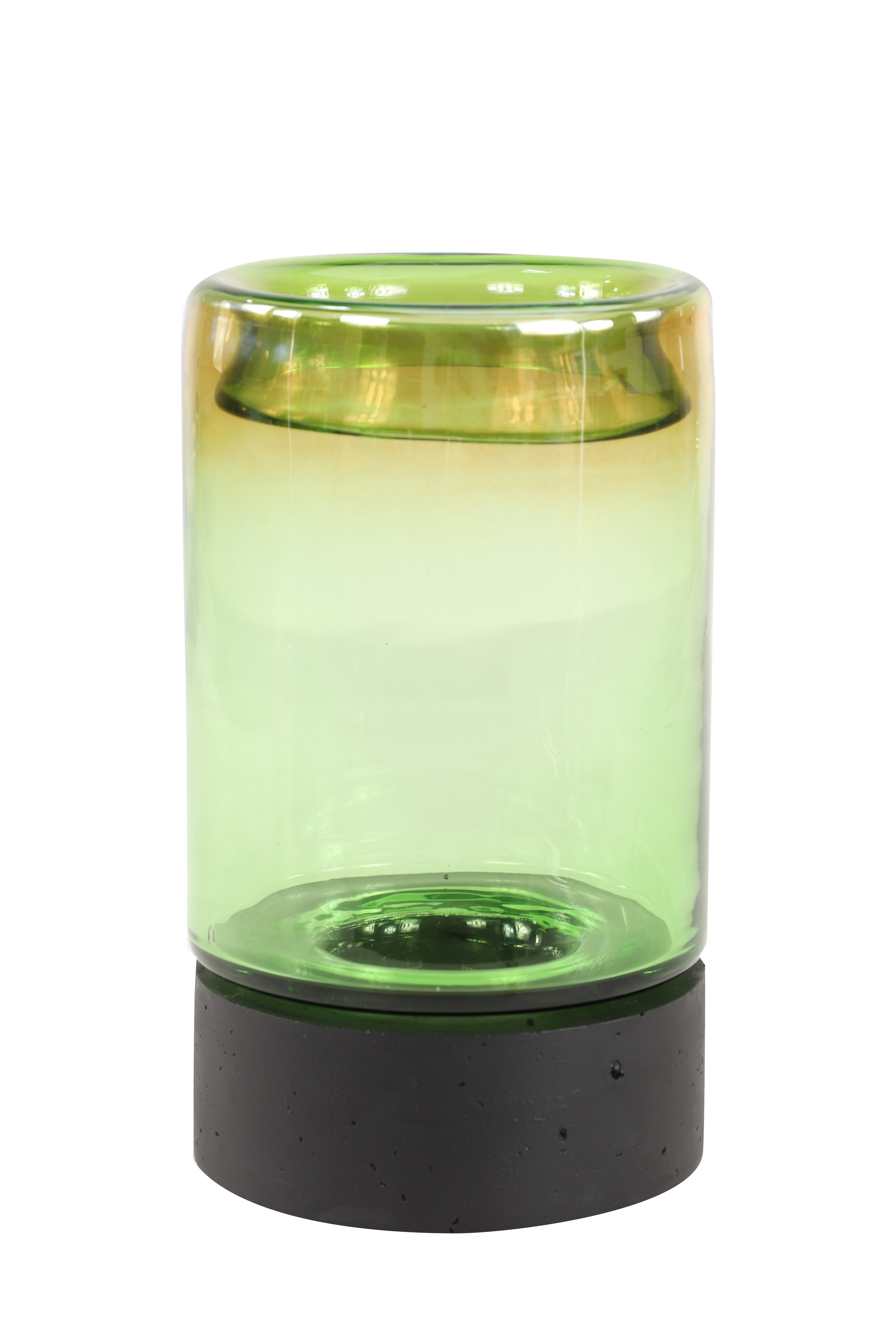 Decmode - Contemporary Large Round Candle Holder w/ Gold & Yellow Glass Lantern, 8” x 14”