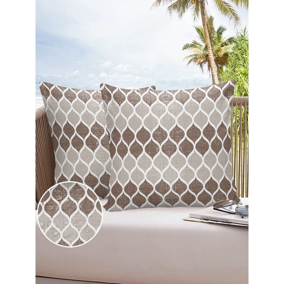Outdoor Throw Pillow Cover Mid Century Abstract Waterproof Cushion Covers 2 Pack Brown Khaki Moroccan Aesthetics Pillow Cases Home Decoration for Patio Garden Couch Sofa