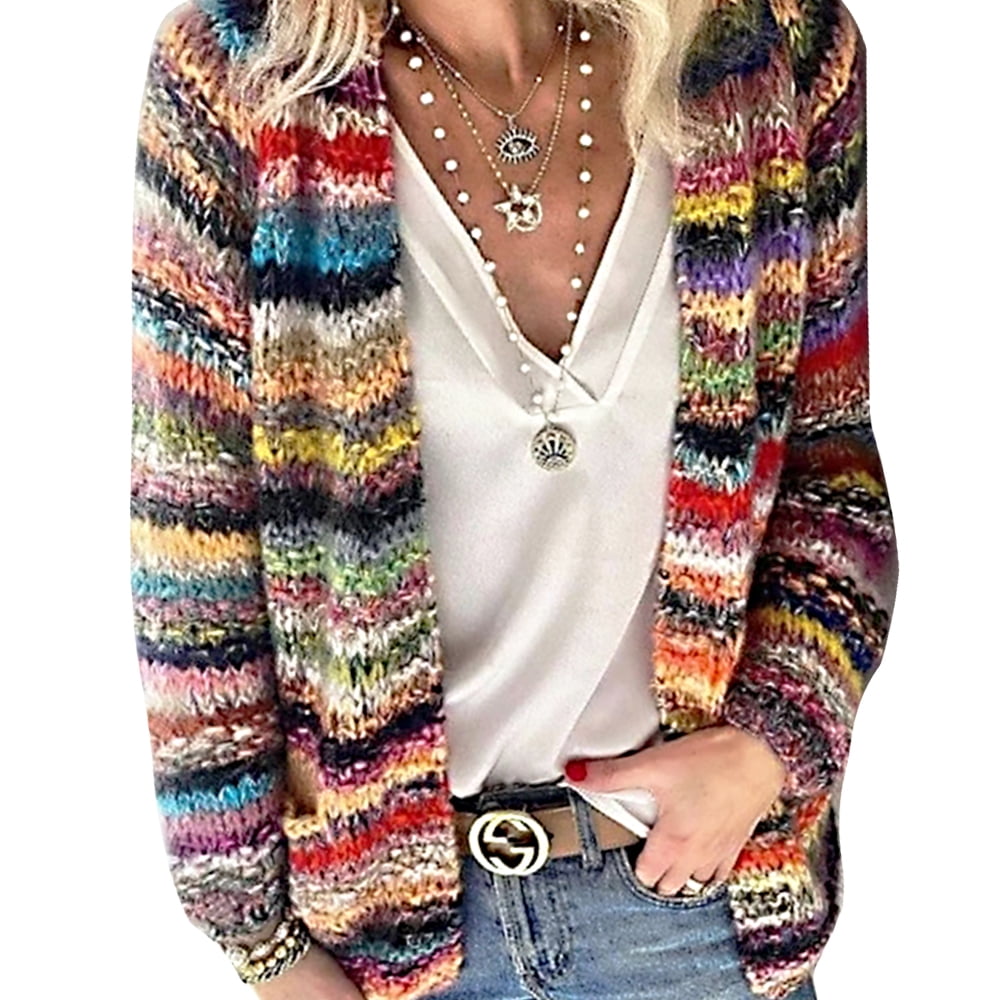 Women's Casual Rainbow stripes Jacket 
