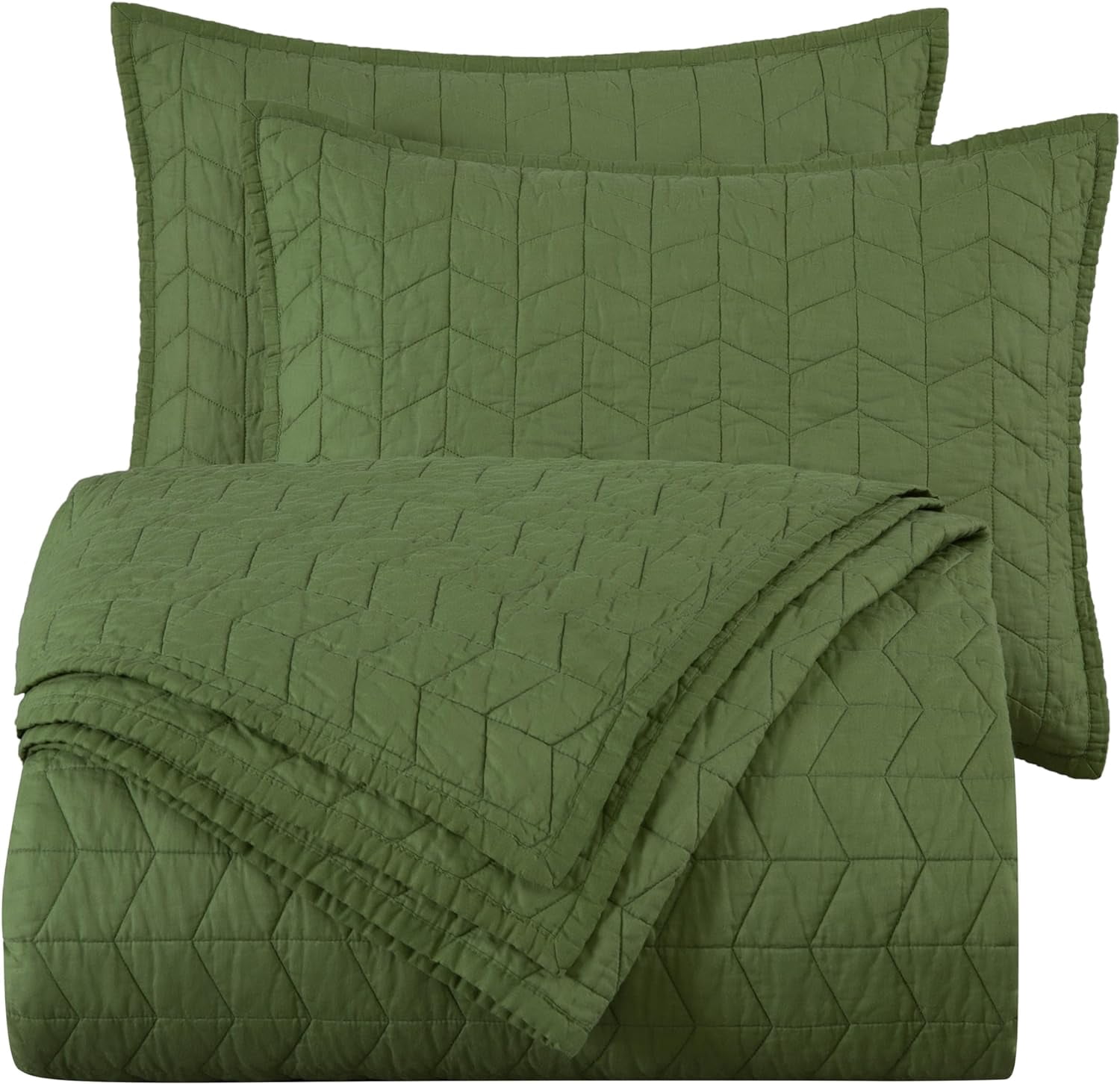 Chezmoi Collection 3-Piece Loden Green Geometric Quilt Bedding Sets, King