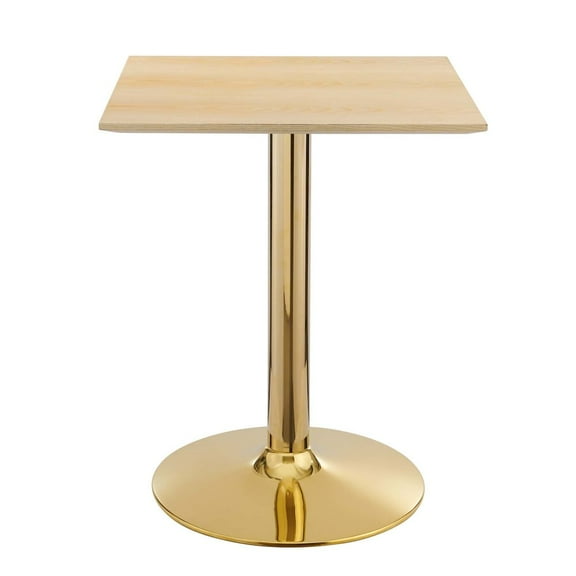 Modway Verne 24" Square Modern Wood & Metal Dining Table in Natural/Gold