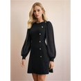 thumbnail image 6 of Women'S Elegant Mesh Mini Dress Crew Neck Long Sleeve Button Down Casual Business Short Party Dress, 6 of 8