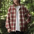 thumbnail image 4 of FRSASU Men's Stylish Casual Long Sleeve Stand up Neck Top Casual Full Zip Plaid Top Jackets Khaki, 4 of 4