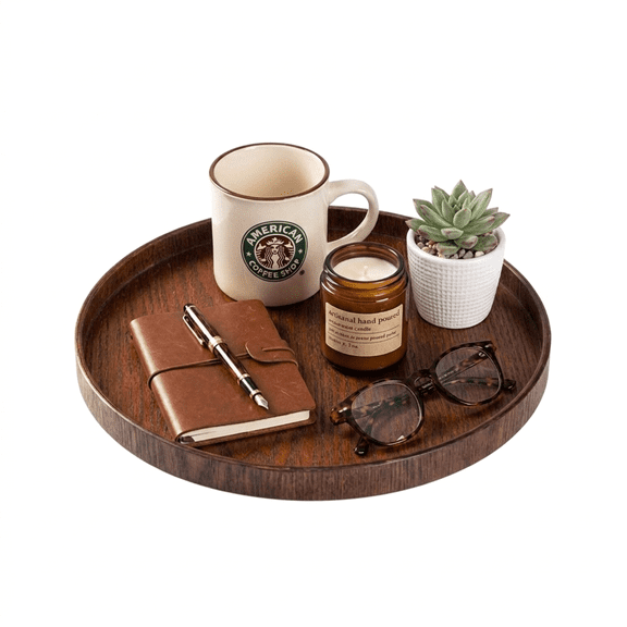 ROSEXIXI 10.6 Inch Round Wooden Tray Ash Wood Fruit Bowl Japanese Style Serving Platter for Dining Table