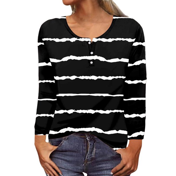 MHFRRA Camiseta de Manga Larga con Cuello Redondo y Estampado Floral para Mujer, Estilo Informal y Elegante. Negro