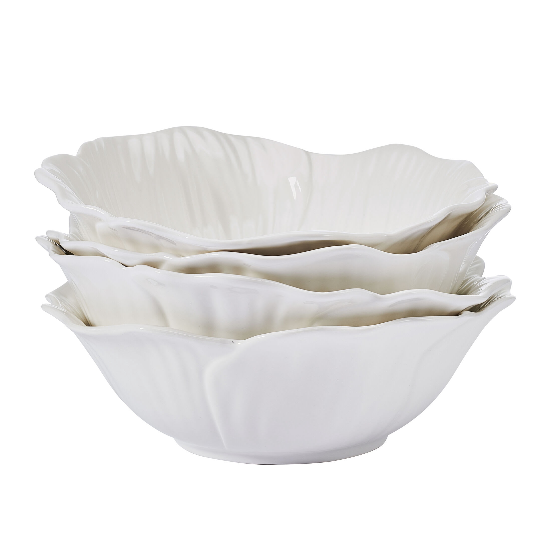 Beautiful by Drew Barrymore Embossed Flower Stoneware 31.5 fl oz Pasta Bowl Set, 4 Piece, White