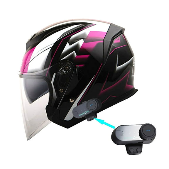 1Storm Motorcycle Open Face Helmet Scooter Classical Knight Bike Dual Lens/Sun Visor   Spoiler   Motorcycle Bluetooth Headset: Racing Pink