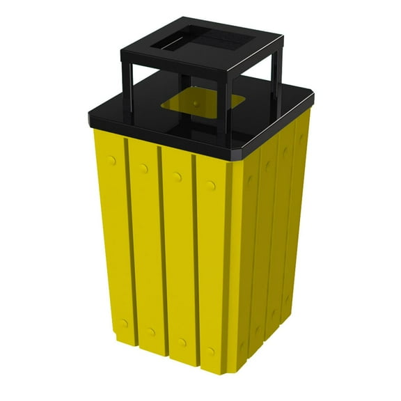 Sturdy Essentials 32 Gallon Square Slated 100% Recycled Plastic Heavy Duty Outdoor Trash Can with Ashtray Top Lid - Yellow