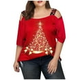 thumbnail image 1 of Camisas Navideñas Para Mujer Tallas Grandes Tops Árbol de Navidad Estampado Gráfico Hombro Frío Manga Larga Correa Blusa Informal Odeerbi ODB208624, 1 of 6