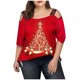 thumbnail image 1 of Tops de talla grande para mujer, camiseta gráfica con estampado de árbol de Navidad, camiseta de manga larga con hombros descubiertos, blusa informal L-4XL Fridja  gope898, 1 of 6