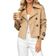 thumbnail image 2 of IUYRTFE Women's Short Double-Breasted Trench Jacket – Button-Front Lapel Collar Long Sleeve Casual Coat for Spring and Fall Daily Wear, 2 of 9