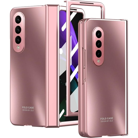 Compatible Samsung Galaxy Z Fold 4 5g Case with Screen Protector & Hinge Protection,Frosted Electroplating Protective Cover Case Non-Fingerprint Cases for Samsung Z Fold 4 Phone Case Rose Gold