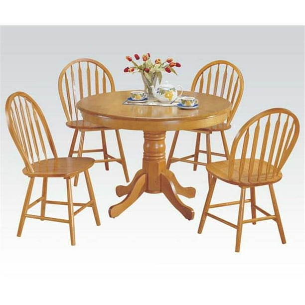 Acme Furniture 07021 5 Pc Farmhouse Round Dining Set In Oak Table And 4 Chairs Walmart Com Walmart Com