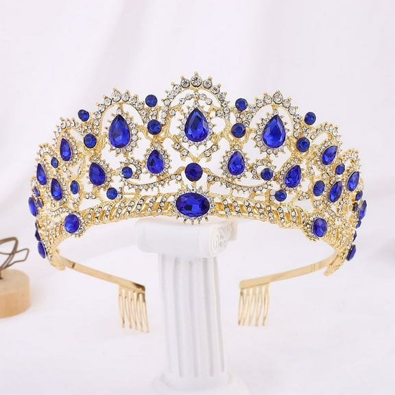 NAMZI Wedding Tiara for Bride Princess Tiara Headband Bridal Crown,Crystal Rhinestone Hair Jewelry Decor for Queen Girl Bride Birthday Prom Wedding Pageant Halloween Costume Party(Blue)