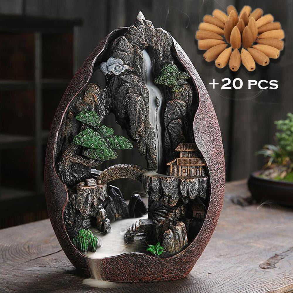 Ceramic Small Mountain Waterfall Backflow Incense Burner Home Office Teahouse 