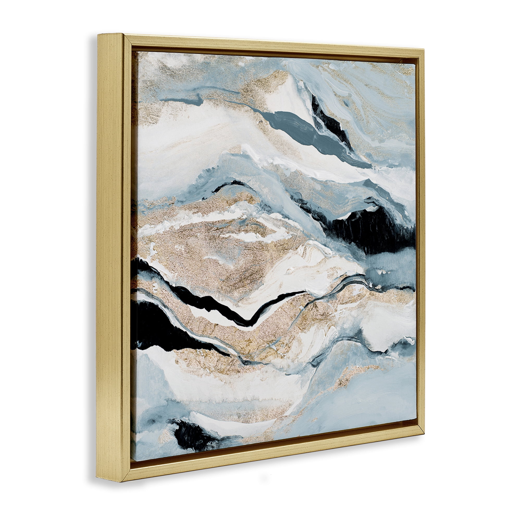 Stupell Industries Blue Natural Geode Pattern Abstract Painting Gold Floater Framed Canvas Art Print Wall Art, 25 x 25