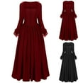 thumbnail image 1 of Meichang Robes Gothiques pour Femmes Manches Longues Col Carré Dentelle Patchwork Robe Maxi Ligne A Corset Halloween Lacets Robes Steampunk, 1 of 5