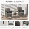 thumbnail image 4 of 3 Pieces Wicker Patio Furniture Set, Rattan Bistro Set with Glass Top Coffee Table and Cushions, Outdoor Conversation Set for Garden, Porch, Balcony, Mixed Grey, 4 of 7