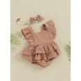 thumbnail image 4 of Musuos Baby Girls Rompers Dress 6M 9M 12M 18M Solid Color Fly Sleeve Skirt Hem Infant Bodysuits Summer Clothes with Headband, 4 of 9