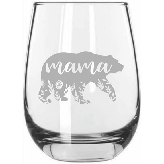 Mama Bear 2 Mother's Day Etched 15.25oz Libbey Stemless Wine Glass