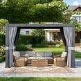 thumbnail image 2 of Sunmthink 10' x 12' Louvered Pergola, Outdoor Aluminum Pergola with Curtains & Netting for Decks, Gardens and Backyards, Gray, 2 of 10