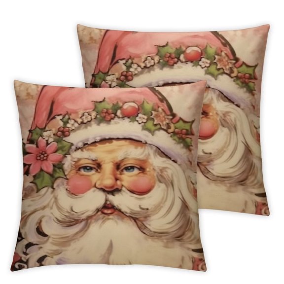 Christmas Santa Claus Pink Lumbar Decorative Throw Pillow Cover  Rectangular Xmas Stripes Snowflakes Snow Outdoor Home Decor, Winter Holiday Seasonal Farmhouse Cushion Case