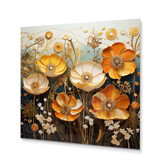 Designart "Coral Tangerine Blooms Radiant Ranunculus" Floral Metal Wall Decor
