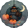 thumbnail image 2 of Whimsical Black Owl Metal Hanging Wind Spinner - Halloween Garden Decor with Pumpkins Leaves & Moon Design, 2 of 6