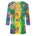 thumbnail image 4 of BDPORKAS Mardi Gras T Shirts for Women 3/4 Sleeve Round Neck Carnival Costume Mask Print Funny Gifts Parade Tshirt Plus Size Mardi Gras Outfit, 4 of 5