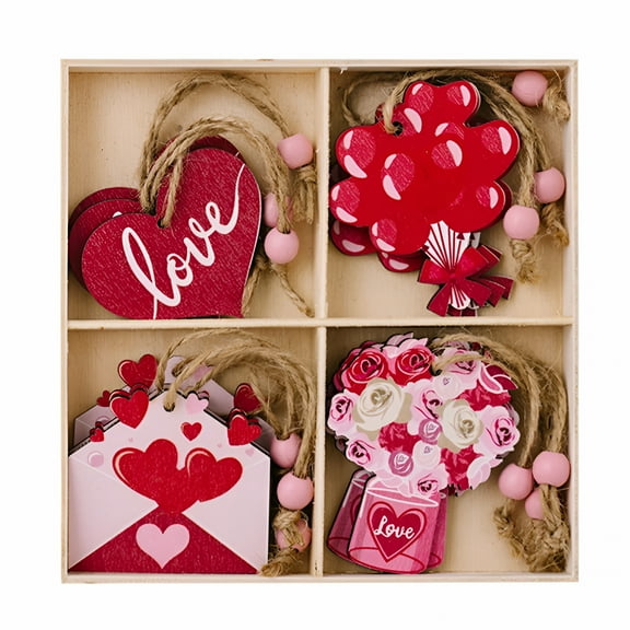 LAMIRO 12 Pcs Valentines Signs,Valentine'S Day Signs,Valentine Day Love Sign,Small Wooden Front Door Sign for Hanging Wall Home Decorations Valentines Party Supplies