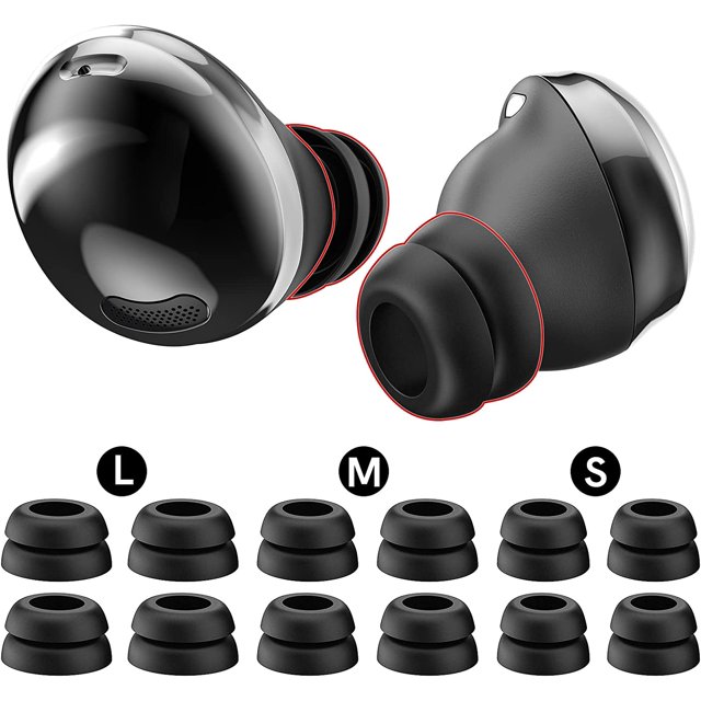 Almohadillas para los oídos (negro), 6 pares de puntas dobles de repuesto de silicona para tapones para los oídos compatibles con Samsung Galaxy Bus Pro