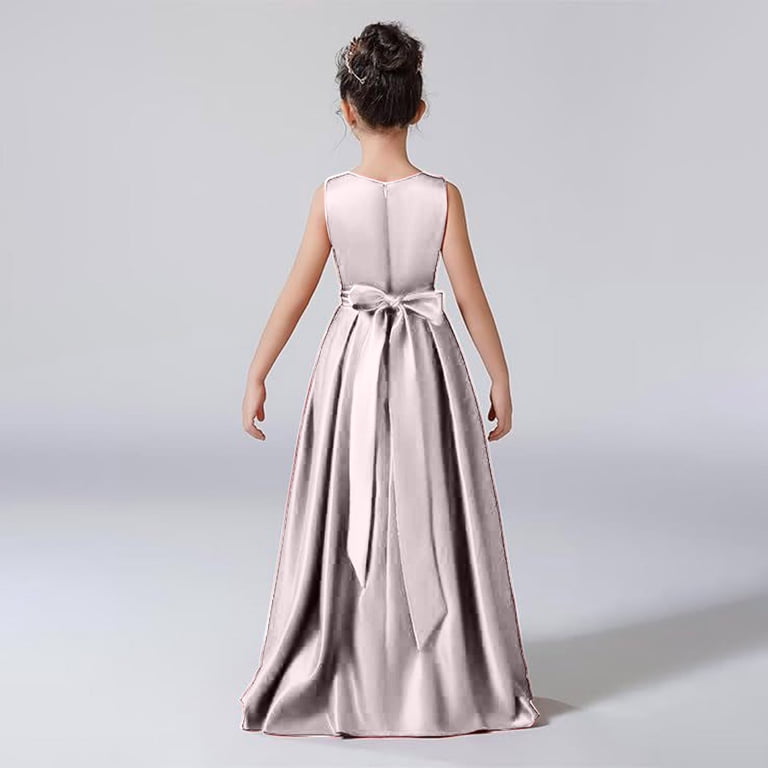fit and flare dress age appropriate Enjocho Girls Flared A-Line Dress Sleeveless Solid Color Casual Pary Dress for Kids Twirl Long Dress Age 4-12 Years Tight Fitting Stretcy Daily Wear,